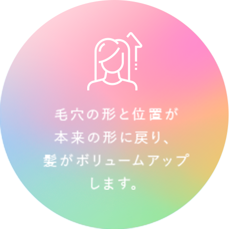 ⽑⽳の形と位置が本来の形に戻り、髪がボリュームアップします。